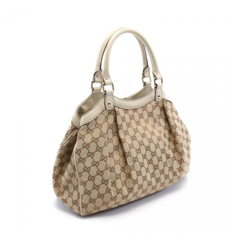 【日本直送】 中古GUCCI[AB]SUKEY GG帆布 手提包 真皮 米色 象牙白-1