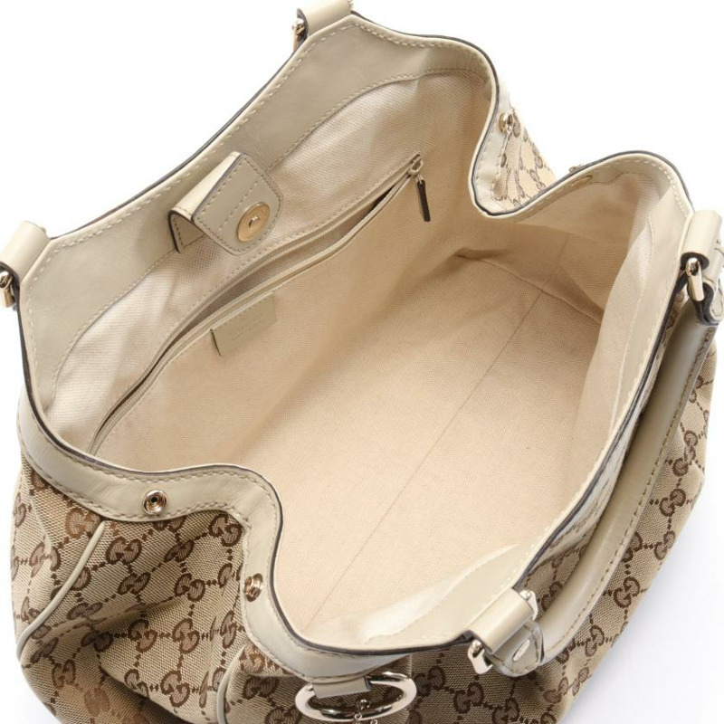 【日本直送】 中古GUCCI[AB]SUKEY GG帆布 手提包 真皮 米色 象牙白-2