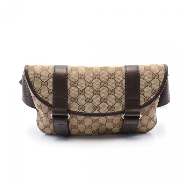 【日本直送】 中古GUCCI[B]GG帆布 腰包 隨身包 帆布 真皮 米色 深棕色-0