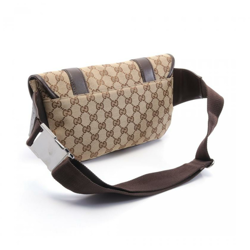 【日本直送】 中古GUCCI[B]GG帆布 腰包 隨身包 帆布 真皮 米色 深棕色-1
