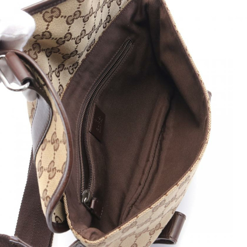 【日本直送】 中古GUCCI[B]GG帆布 腰包 隨身包 帆布 真皮 米色 深棕色-2