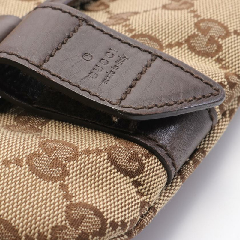 【日本直送】 中古GUCCI[B]GG帆布 腰包 隨身包 帆布 真皮 米色 深棕色-5