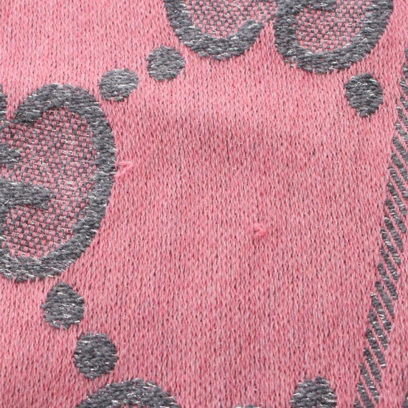 【日本直送】 中古GUCCI[AB]GG 提花絲巾 圍巾 羊毛 金絲線 灰色 粉色-5