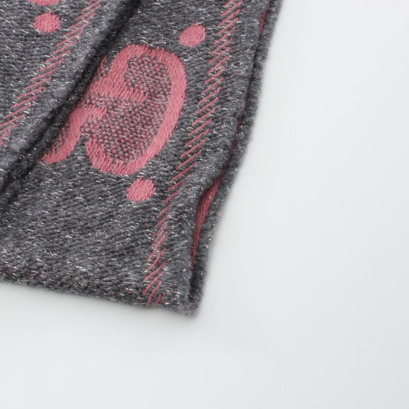 【日本直送】 中古GUCCI[AB]GG 提花絲巾 圍巾 羊毛 金絲線 灰色 粉色-7
