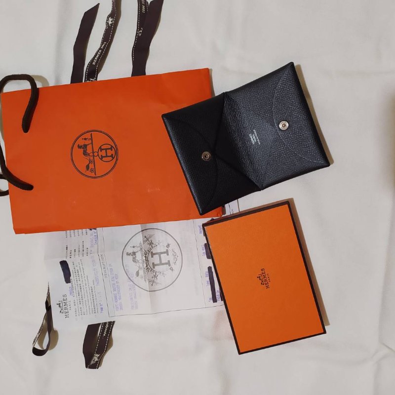 Hermes Calvi #z刻 黑色零錢包 卡包-0