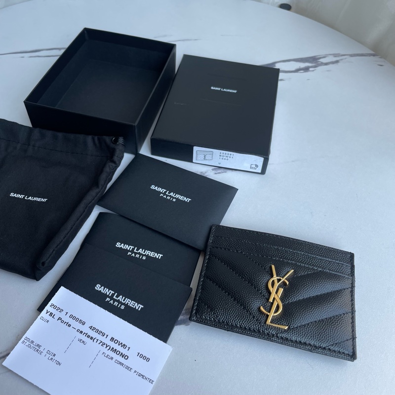 YSL黑魚子醬金logo卡片夾-1