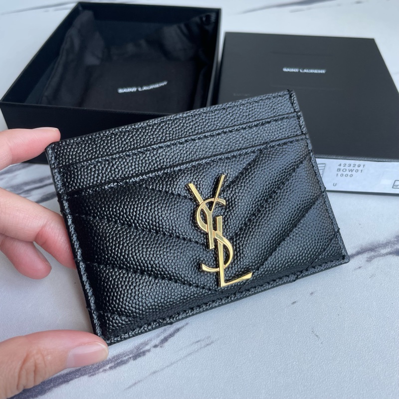 YSL黑魚子醬金logo卡片夾-5