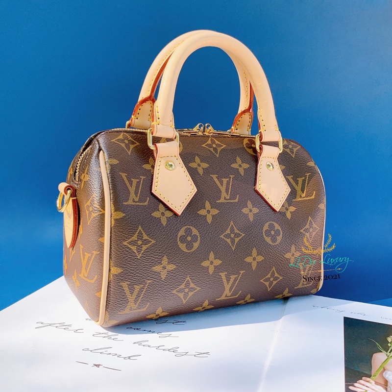 LV 字紋老花 speedy 20 桃紅揹帶 波士頓-1