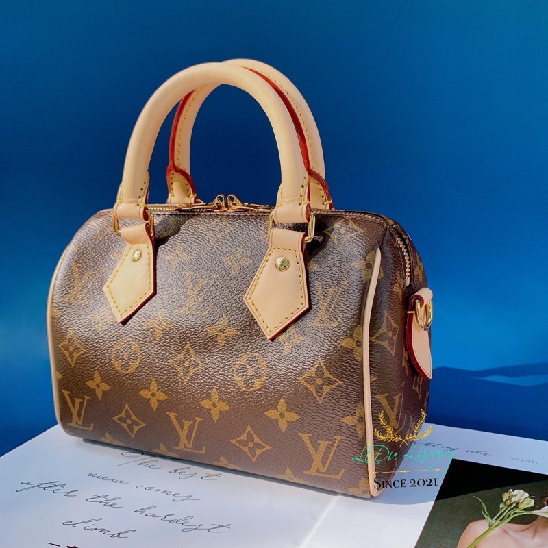 LV 字紋老花 speedy 20 桃紅揹帶 波士頓-2