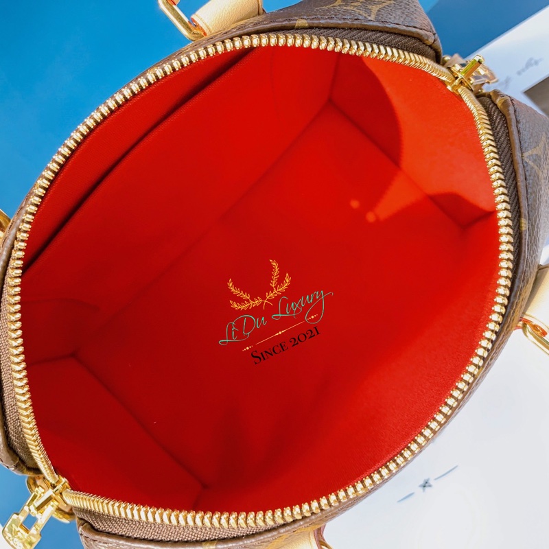 LV 字紋老花 speedy 20 桃紅揹帶 波士頓-3