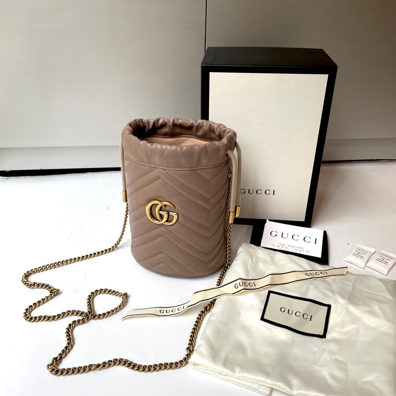 Gucci GG Marmont奶茶色水桶包-10