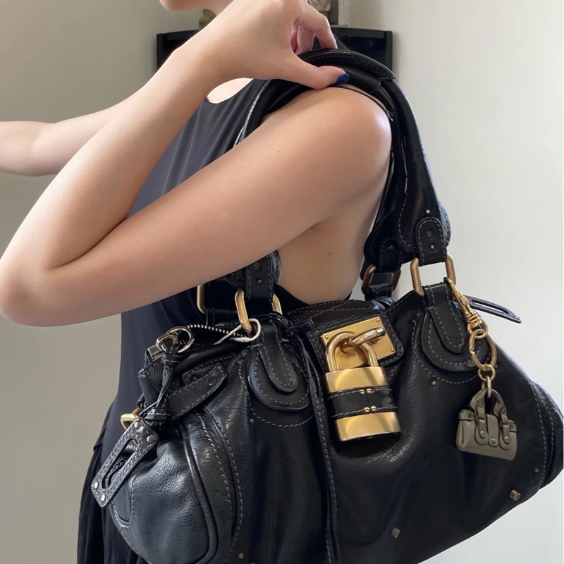 幾乎全新|Chloé傳奇「鎖頭包」 牛皮 質感全黑鎖頭包 Paddington Bag-1