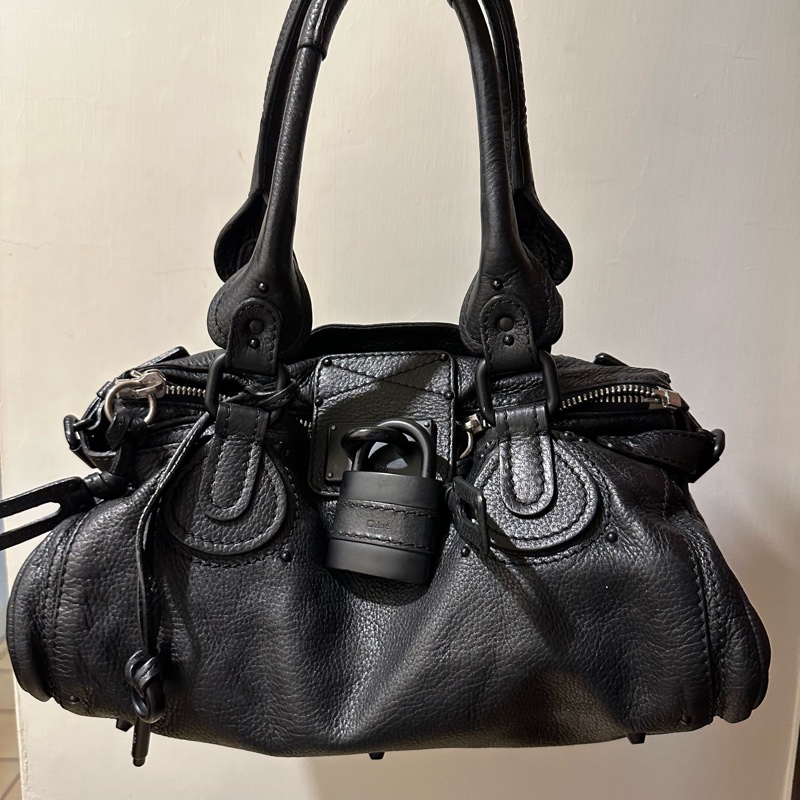 幾乎全新|Chloé傳奇「鎖頭包」 牛皮 質感全黑鎖頭包 Paddington Bag-5