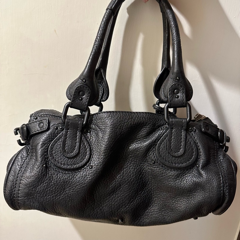 幾乎全新|Chloé傳奇「鎖頭包」 牛皮 質感全黑鎖頭包 Paddington Bag-7
