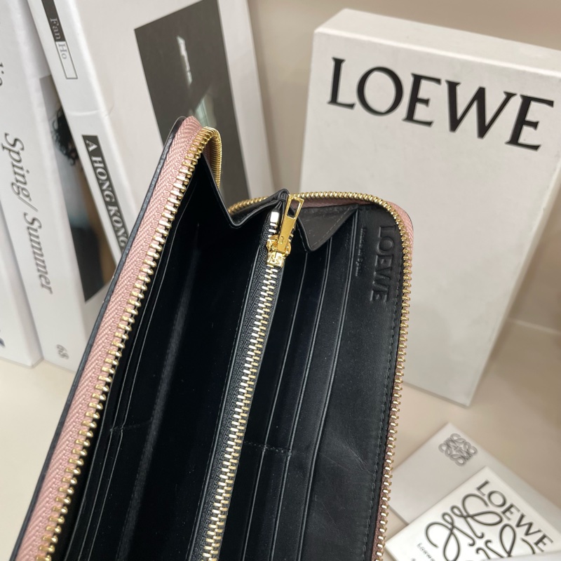 LOEWE Puzzle 切線色塊拼接小牛皮拉鍊長夾(玫瑰粉)-7
