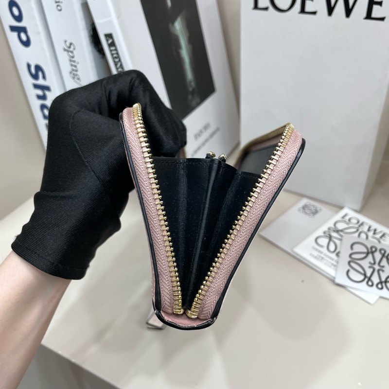 LOEWE Puzzle 切線色塊拼接小牛皮拉鍊長夾(玫瑰粉)-9