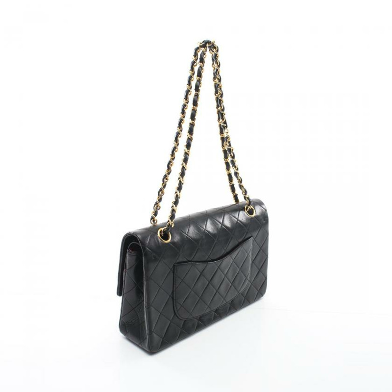 【日本直送】 中古CHANEL[B]CF 菱格紋 雙翻蓋 雙鏈條肩包 小羊皮 黑色 金色五金 vintage-1