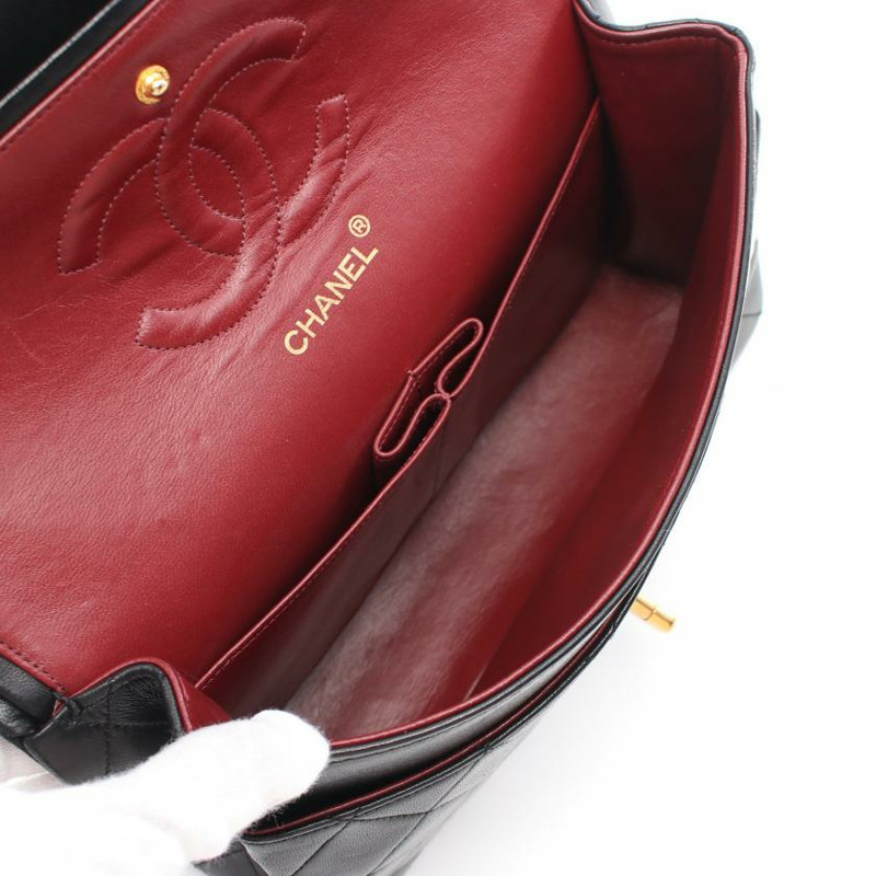 【日本直送】 中古CHANEL[B]CF 菱格紋 雙翻蓋 雙鏈條肩包 小羊皮 黑色 金色五金 vintage-2