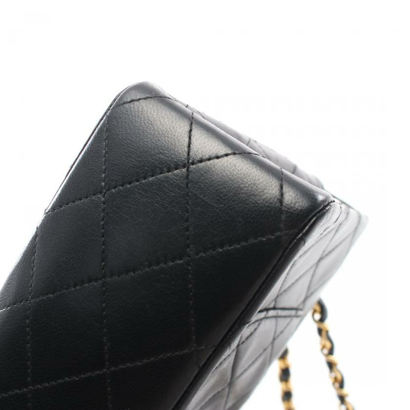 【日本直送】 中古CHANEL[B]CF 菱格紋 雙翻蓋 雙鏈條肩包 小羊皮 黑色 金色五金 vintage-7