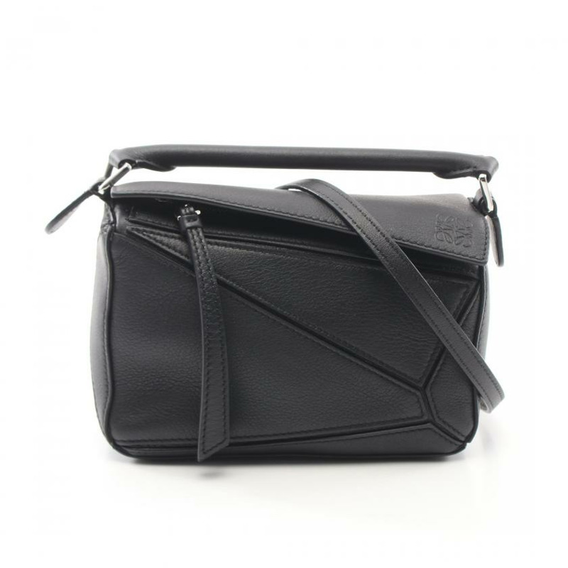 【日本直送】 中古LOEWE[AB]拼圖包 小型的 手包 皮革 黑色 兩用款-0