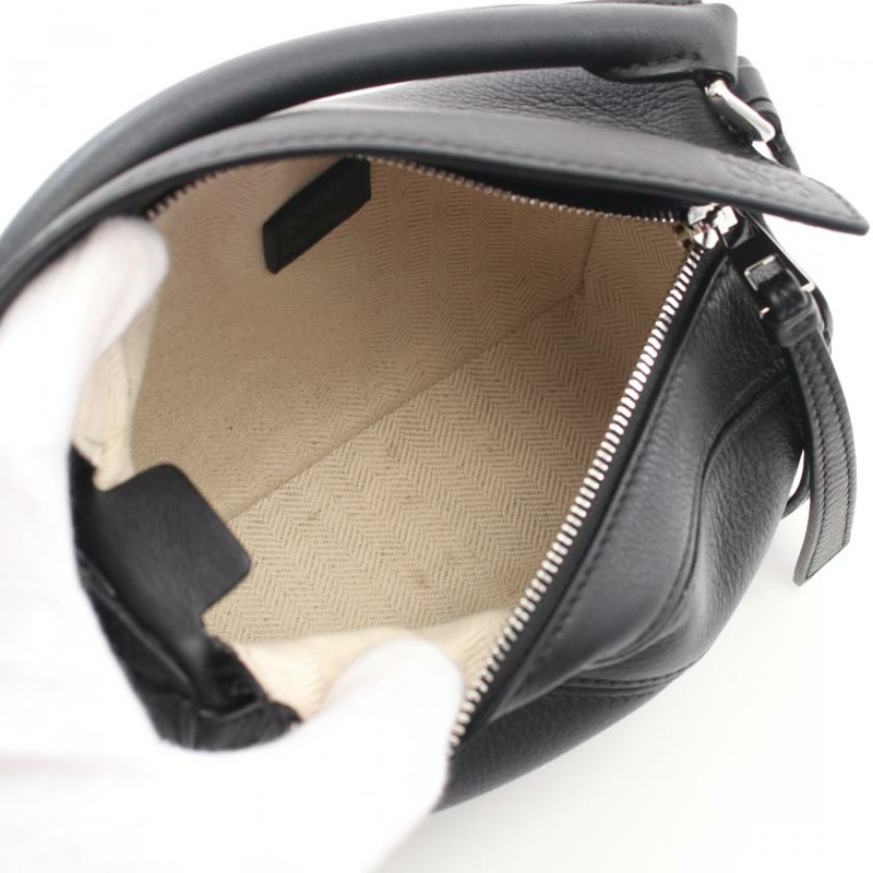 【日本直送】 中古LOEWE[AB]拼圖包 小型的 手包 皮革 黑色 兩用款-2