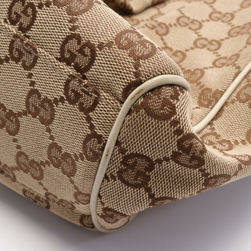【日本直送】 中古GUCCI[B]蘇基 GG帆布 手包 帆布 皮革 淺褐色 象牙色-7