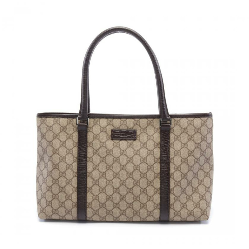 【日本直送】 中古GUCCI[B]雙G SUPREME 手提包 托特包 PVC 真皮 米色 深棕色-0