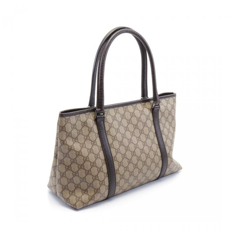 【日本直送】 中古GUCCI[B]雙G SUPREME 手提包 托特包 PVC 真皮 米色 深棕色-1