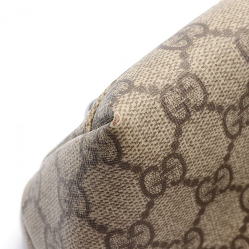 【日本直送】 中古GUCCI[B]雙G SUPREME 手提包 托特包 PVC 真皮 米色 深棕色-5