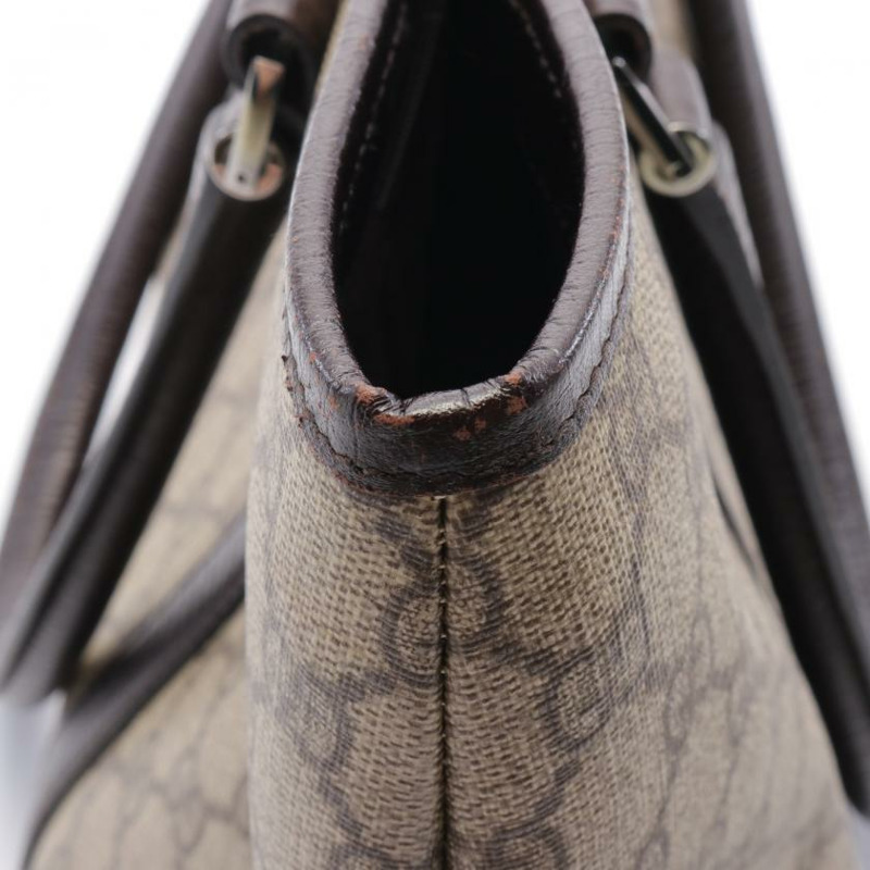 【日本直送】 中古GUCCI[B]雙G SUPREME 手提包 托特包 PVC 真皮 米色 深棕色-6