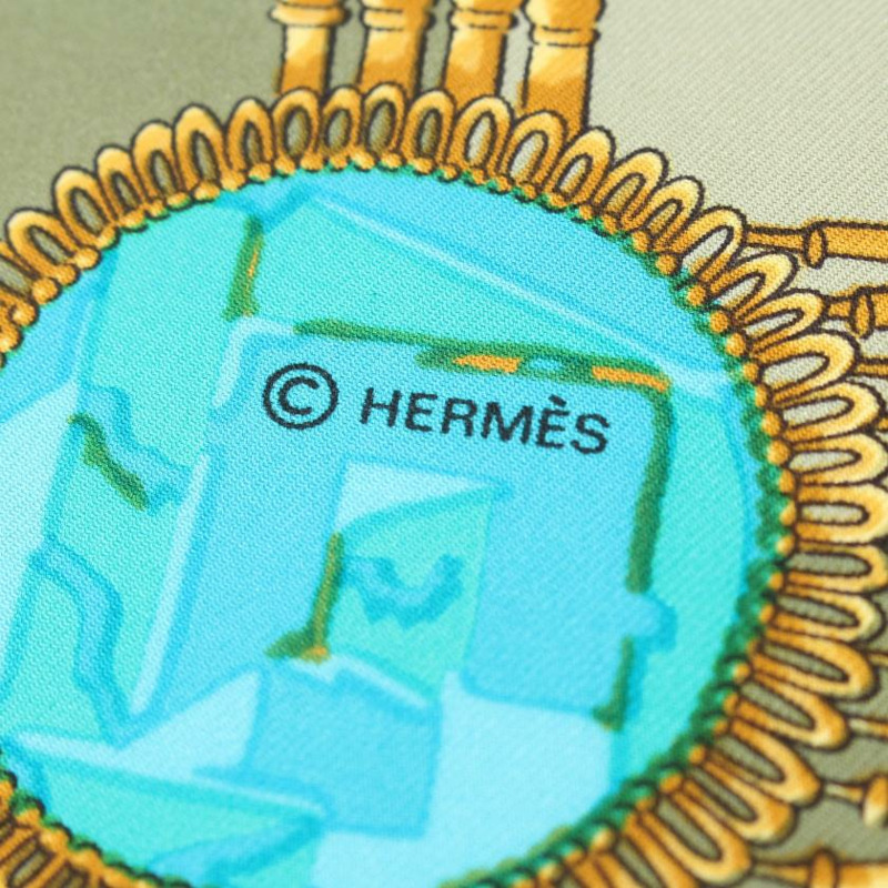 【日本直送】 中古HERMES[AB]方巾90 「mexique」 絲巾 絲 卡其綠 多彩色-1