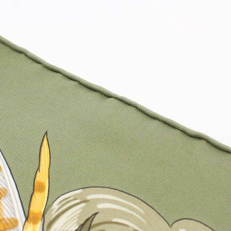 【日本直送】 中古HERMES[AB]方巾90 「mexique」 絲巾 絲 卡其綠 多彩色-3