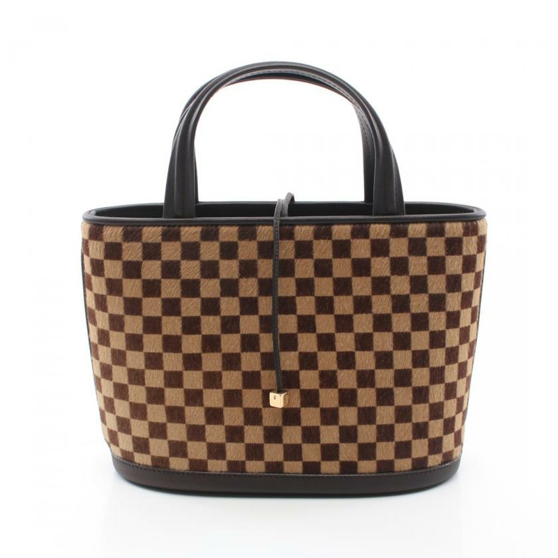 【日本直送】 中古LOUIS VUITTON[A]Impala 棋盤格Sauvage 手提包 初生小牛胎皮 真皮 米色 深棕色-0
