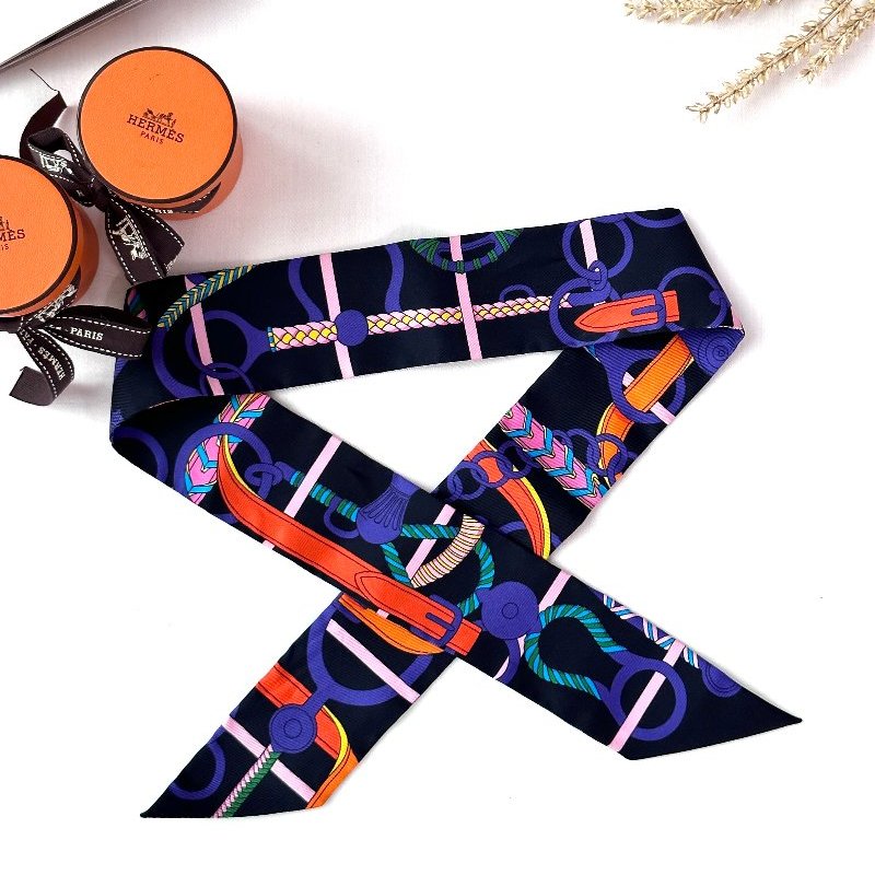 愛馬仕 夢幻藍黑Twilly <全新>-0