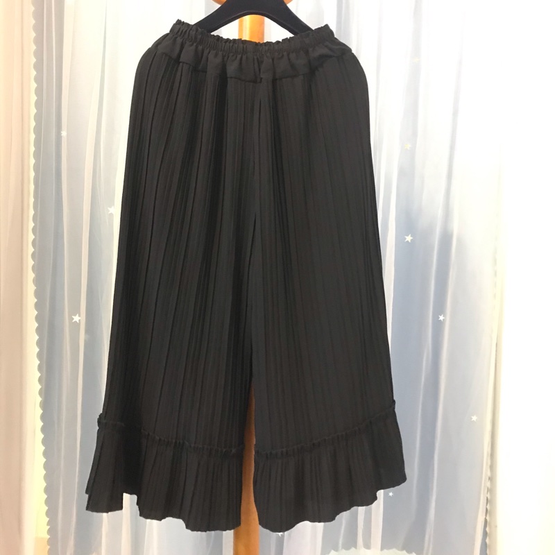 26）正韓黑色質感七分寬褲 腰鬆緊M-L可穿-0