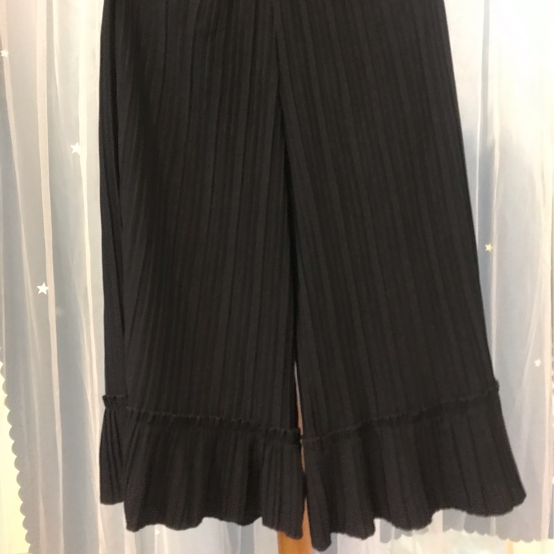 26）正韓黑色質感七分寬褲 腰鬆緊M-L可穿-2