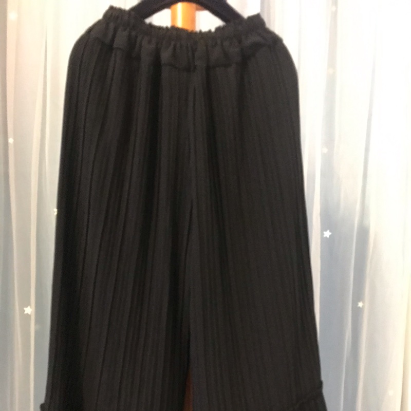 26）正韓黑色質感七分寬褲 腰鬆緊M-L可穿-3