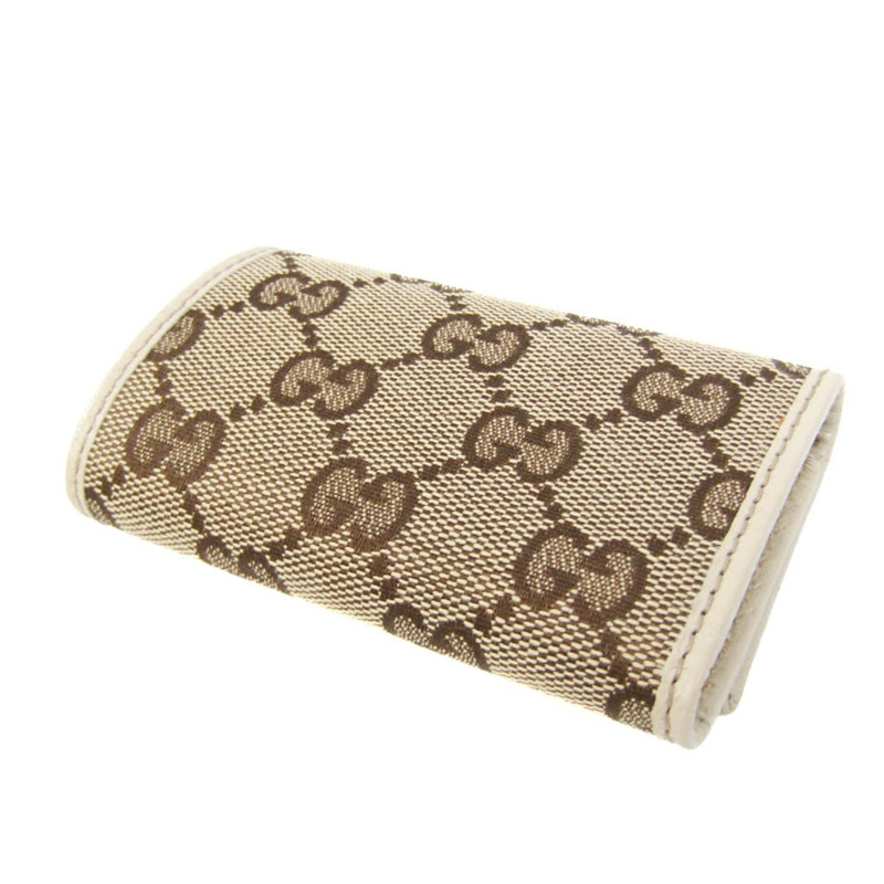【日本直送】Gucci 127048 男式、女式 GG 帆布皮革鑰匙包 米色、棕色、灰白色-1