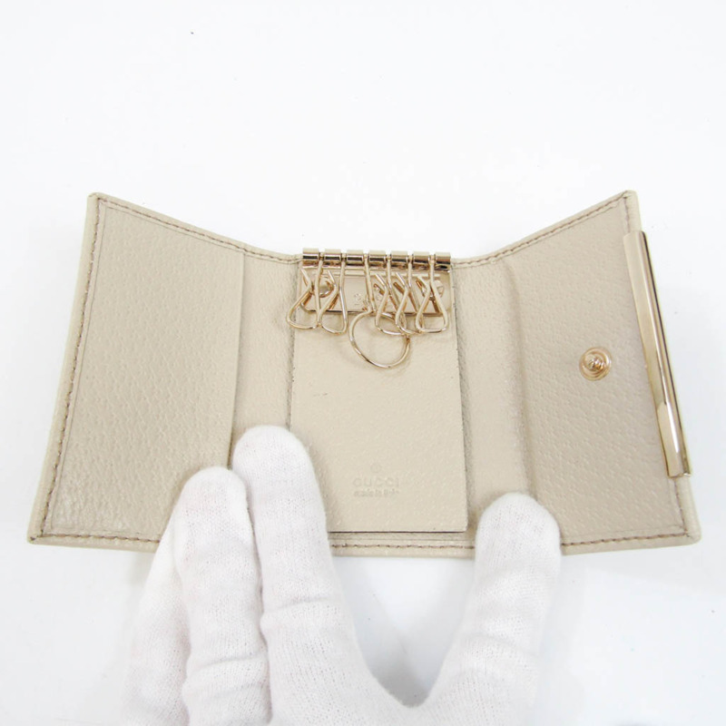 【日本直送】Gucci 127048 男式、女式 GG 帆布皮革鑰匙包 米色、棕色、灰白色-2