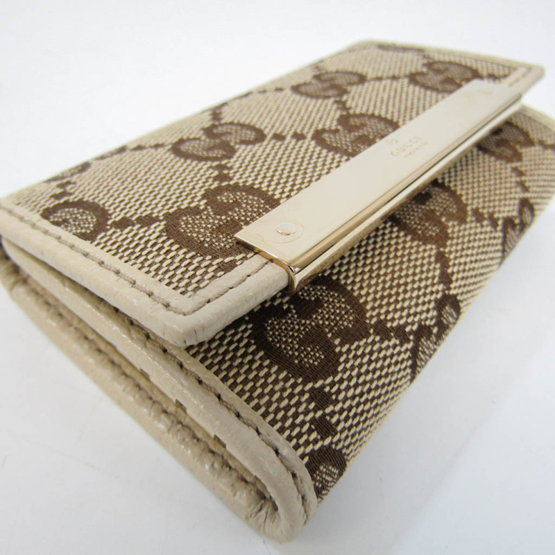 【日本直送】Gucci 127048 男式、女式 GG 帆布皮革鑰匙包 米色、棕色、灰白色-4