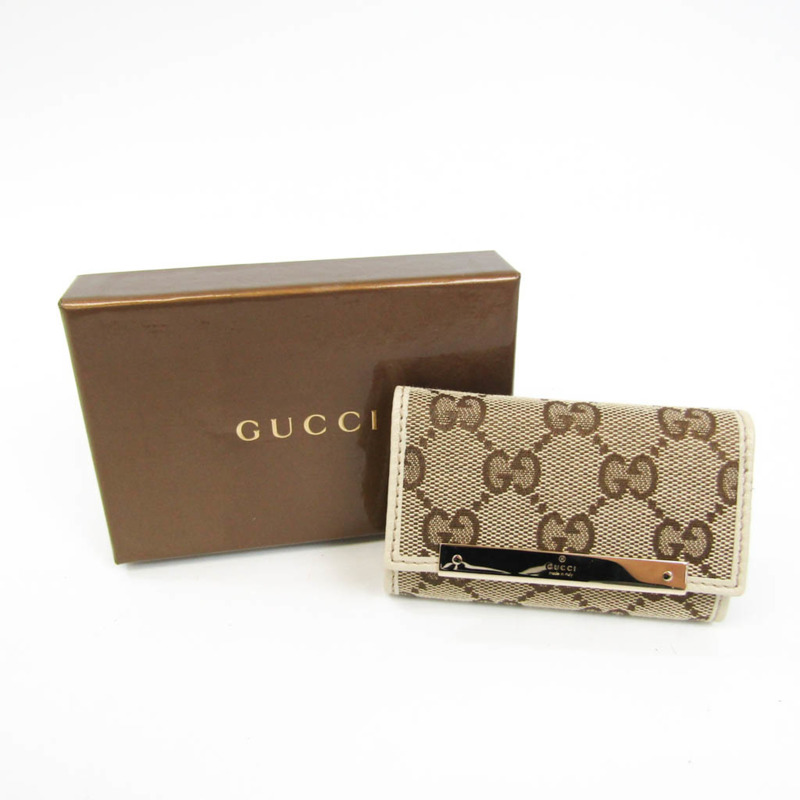【日本直送】Gucci 127048 男式、女式 GG 帆布皮革鑰匙包 米色、棕色、灰白色-9