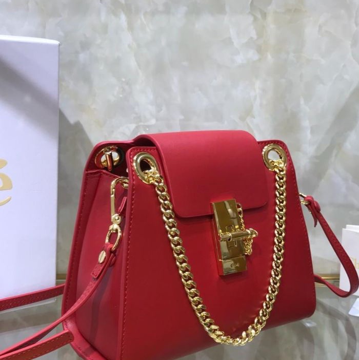 全新全配可送禮正品✨Chloe超好看的紅金配色Chloé 紅色新款box小牛皮Annie單肩包鏈條包手提包斜背包多種背法-14