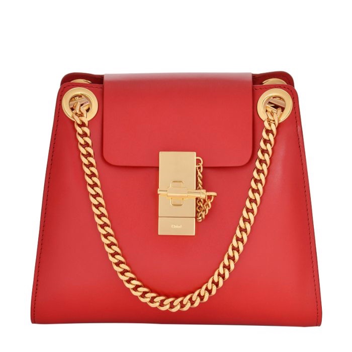 全新全配可送禮正品✨Chloe超好看的紅金配色Chloé 紅色新款box小牛皮Annie單肩包鏈條包手提包斜背包多種背法-16
