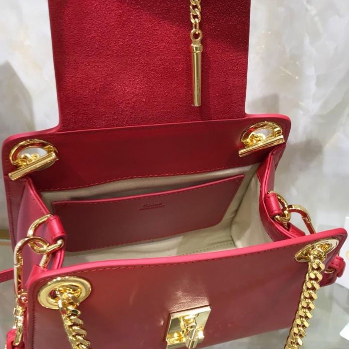 全新全配可送禮正品✨Chloe超好看的紅金配色Chloé 紅色新款box小牛皮Annie單肩包鏈條包手提包斜背包多種背法-18
