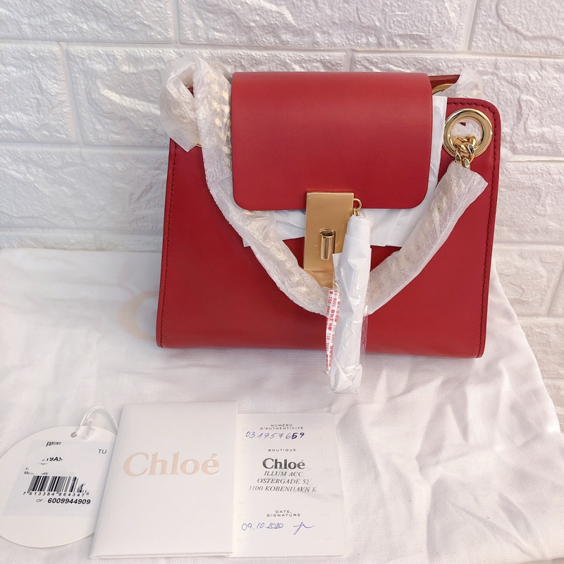 全新全配可送禮正品✨Chloe超好看的紅金配色Chloé 紅色新款box小牛皮Annie單肩包鏈條包手提包斜背包多種背法-22