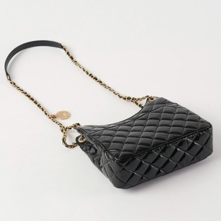 【台灣現貨】CHANEL Hobo 中號經典雙C LOGO牛皮金練斜背包/流浪包(黑/金) 天貓精靈 嬉皮包-2