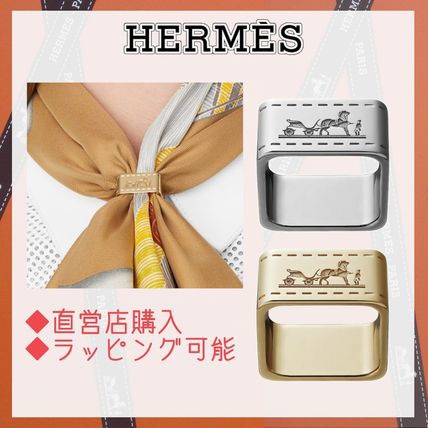 近新正品✨HERMES 愛馬仕經典品牌馬車LOGO方形絲巾釦環(金）-6