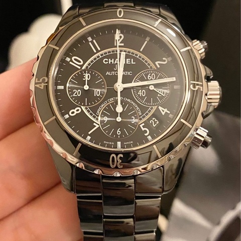 保證專櫃真品 附Chanel原廠保固❤️9成新 41mm 三眼計時機械錶 Chanel 香奈兒 J12 黑色 機械錶