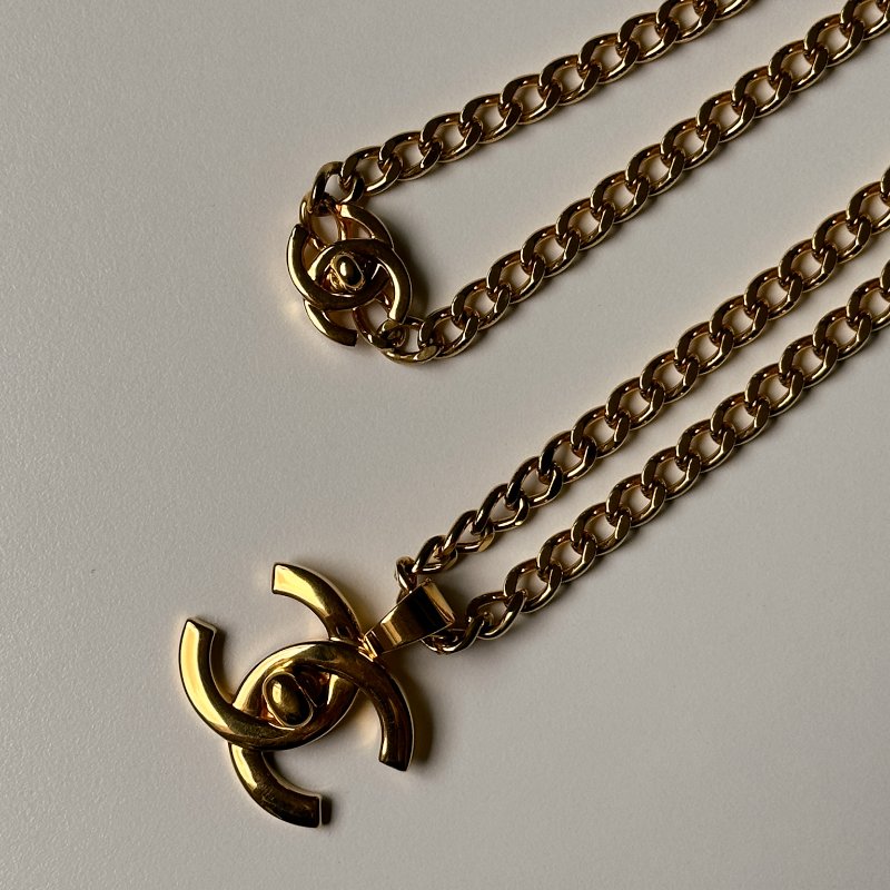 CHANEL 雙書包扣長項鍊 鎖頭書包扣 大明星同款 老香飾品 鍍24K金-4