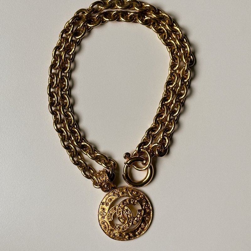 CHANEL 葡萄藤圓牌項鍊 老香飾品 葡萄藤長鍊 鍍24K金-2